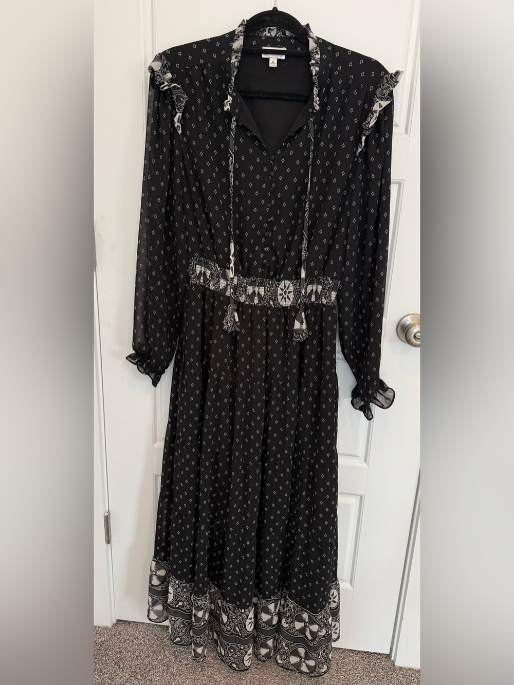Wonderly Black White Floral Maxi Dress Women’s Size 1x Peasant Boho
